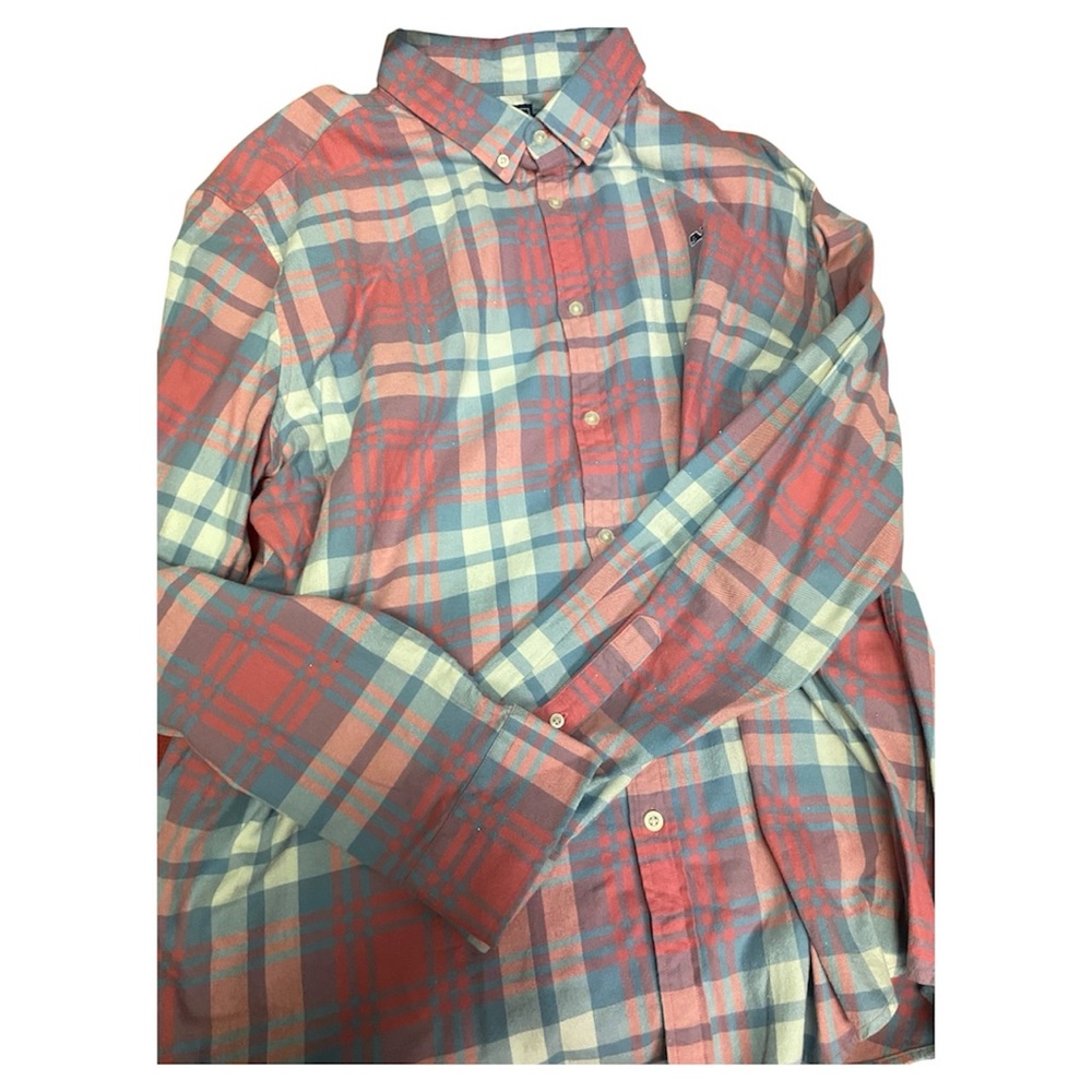 Vineyard Vines Coral and Sky Plaid Shirt